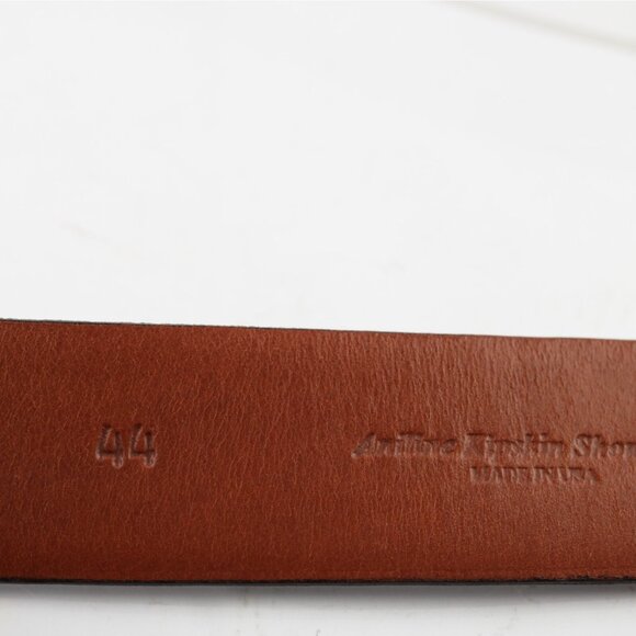 Torino USA Mens Belt Size 44 Black Leather Tan Inlay 1 1/2" Width Brass Buckle - Picture 12 of 16